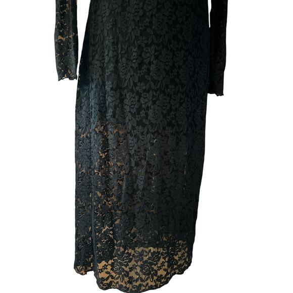 Vestique Black Lace Sheer Overlay Long Sleeve Midi Dress | NWOT | Size S - Picture 7 of 9